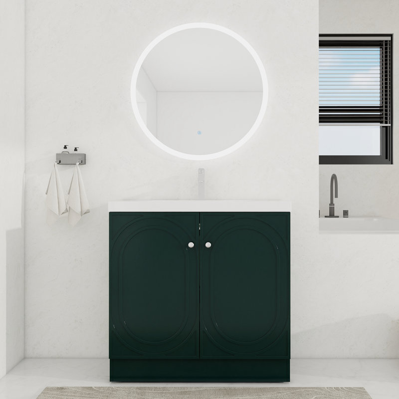 36'' Free standing Single Bathroom Vanity With Resin Vanity Top, Green