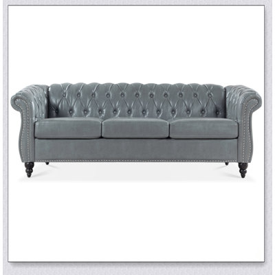 Rolled Arm Chesterfield 3 Seater Sofa with Silver Studs and Solid Wood Legs, Combining Classic Elegance and Modern Comfort