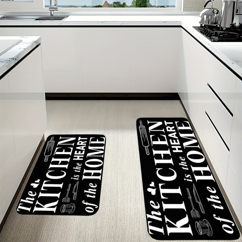 Tapis de cuisine 2 pièces noir et blanc