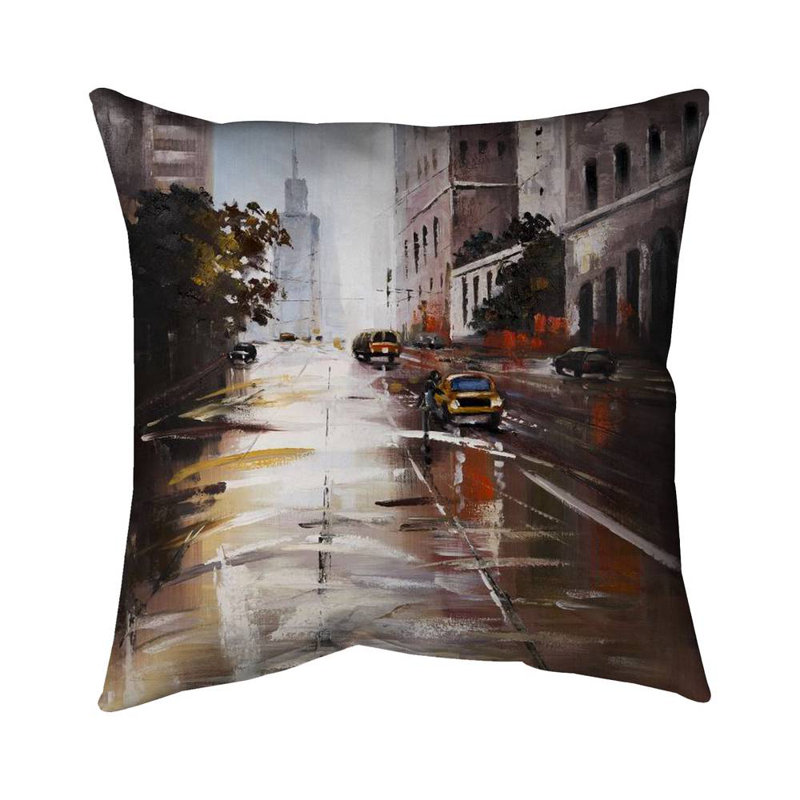 Morning Street Scene Square Pillow Cover & Insert, 20" H x 20" W, No Fill