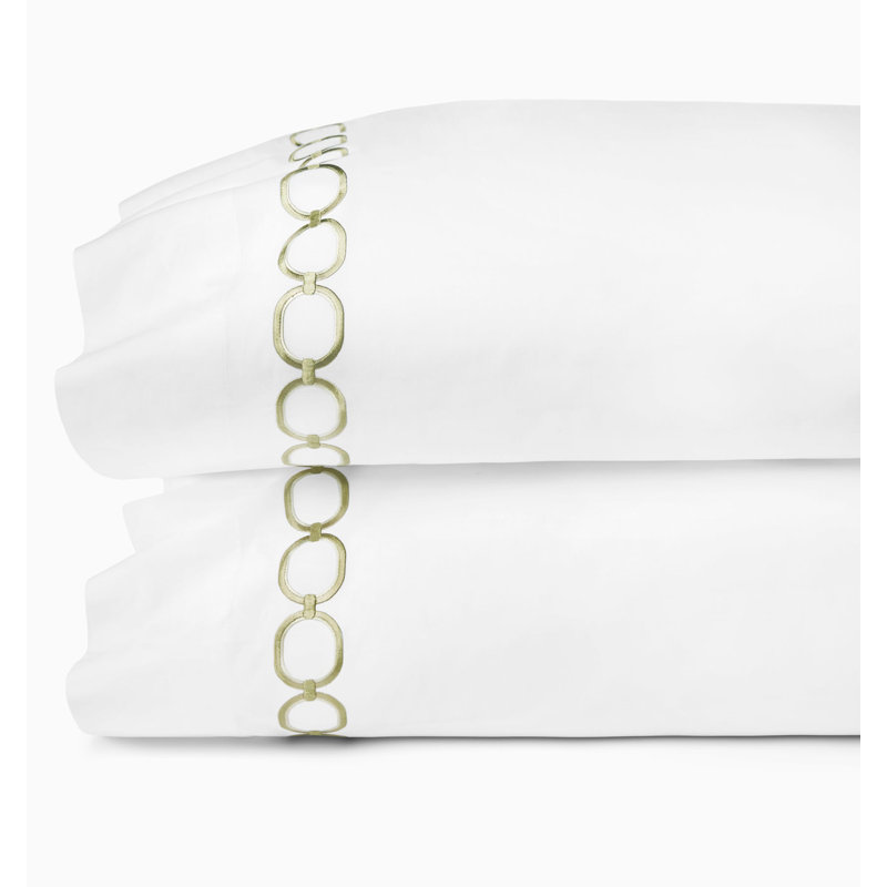 Catena Percale Pillow Case, Standard, White/Willow