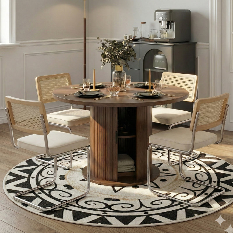 Ensemble de salle à manger à piédestal rond 5 pièces avec chaises cantilever, Blanc