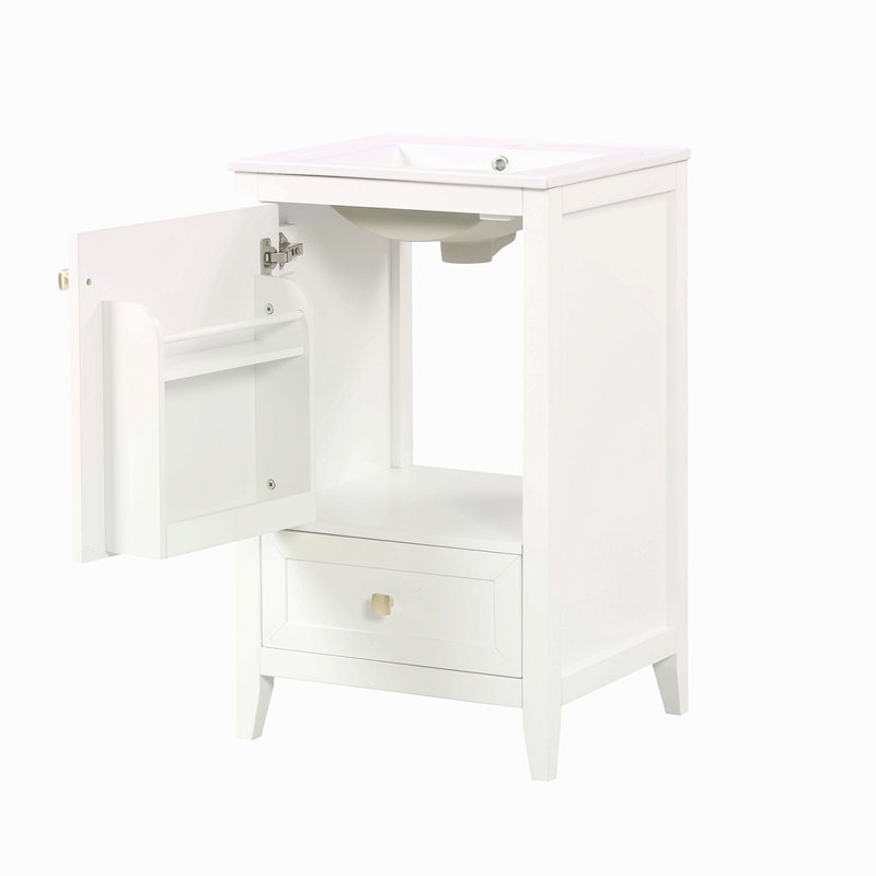 Meuble-lavabo de 20 po avec lavabo, armoire de salle de bain avec porte à fermeture douce, support de rangement et tiroir