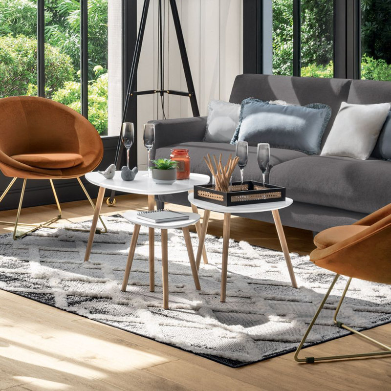 Mervin Three Leg Coffee Table, 45cm H x 100cm W x 100cm D, White
