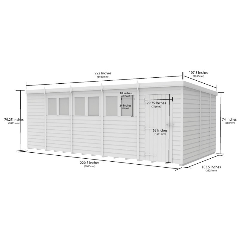 Total Sheds 19ft x 9ft Composite Pent Garden Shed - Single Door - No Windows - EPDM Rubber Roof - UK Manufactured