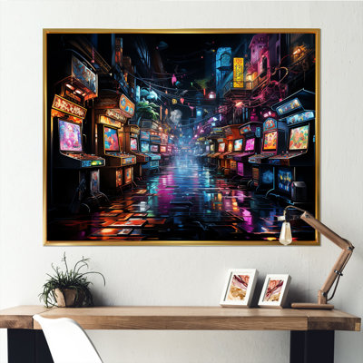Neon Arcade video game dream - Video Games Large Wall Art