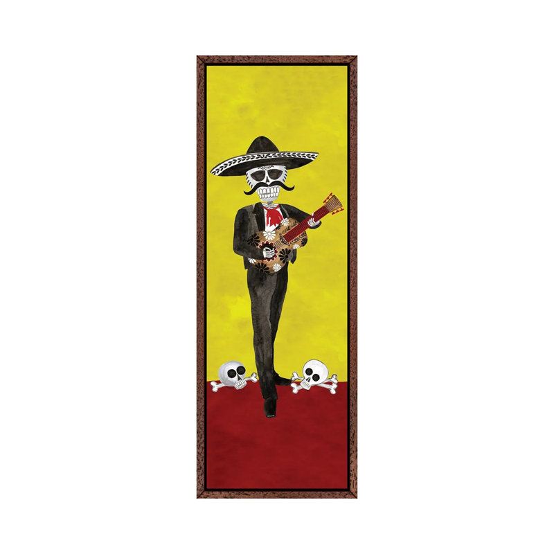 Day of the Dead Vertical II 1 Piece Panoramic Painting on Canvas, 30.48 cm H x 91.44 cm W, Classic Brown Wood Framed