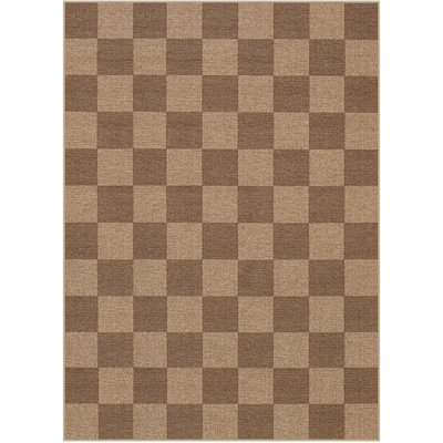 5X7 Neutral Checkerboard Jute-Style Rug, Non-Slip Washable Farmhouse Carpet For Indoor Outdoor Living Room Dining Room Office Bedroom Entry Patio