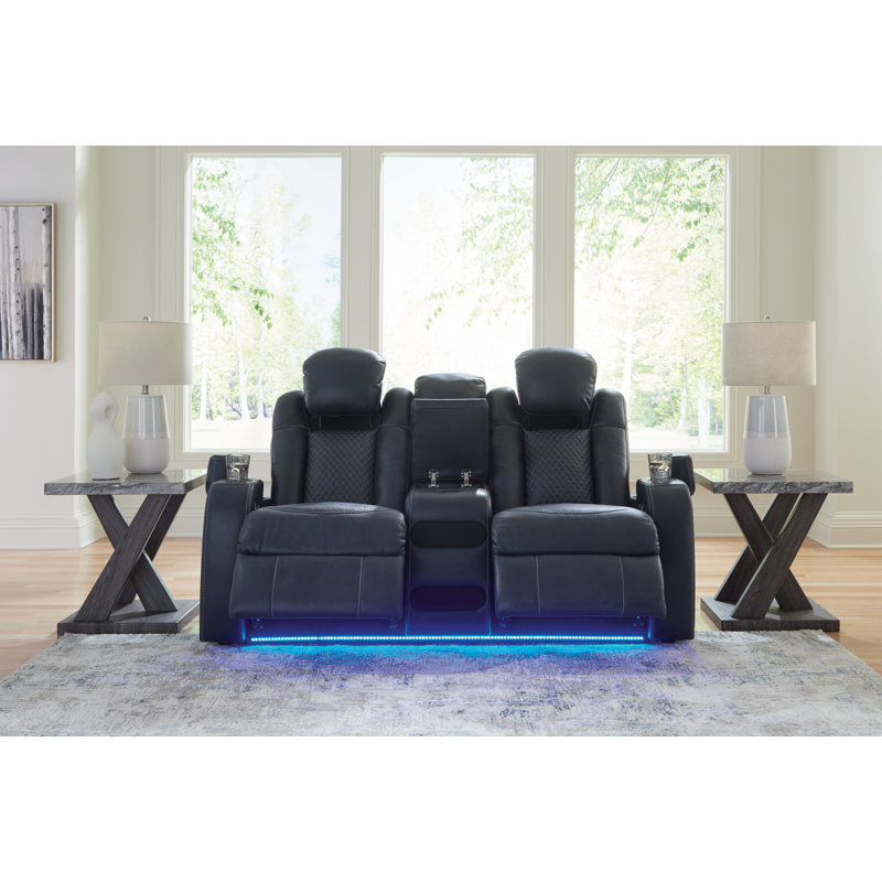 Bemnet 74'' Faux Leather Power Reclining Loveseat, Black Faux Leather