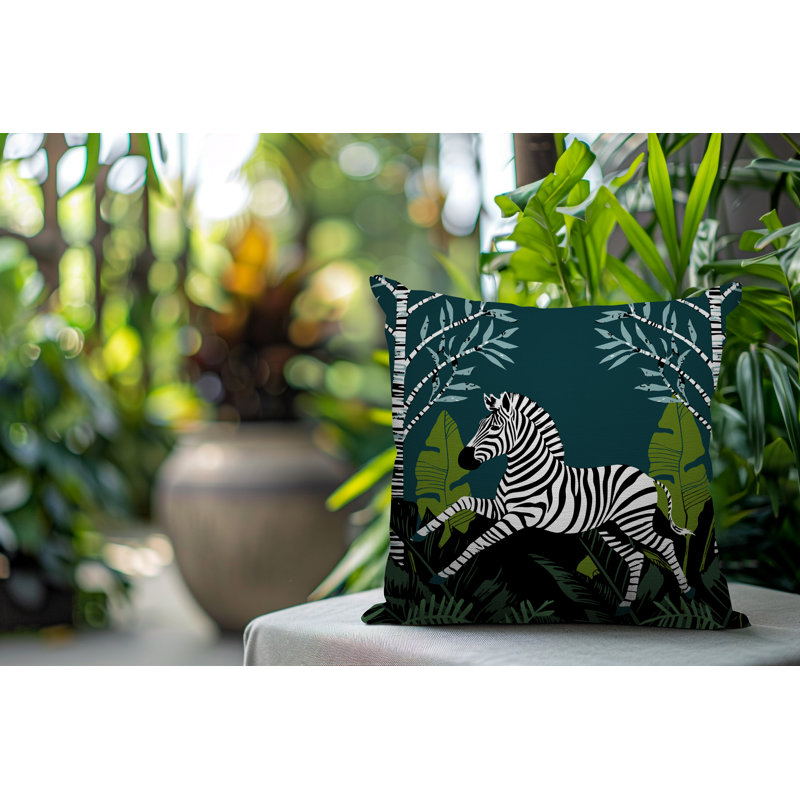 Oreiller carré réversible intérieur / extérieur Asty Zebra, H 15 po x l 15 po x P 4,3 po, Émeraude