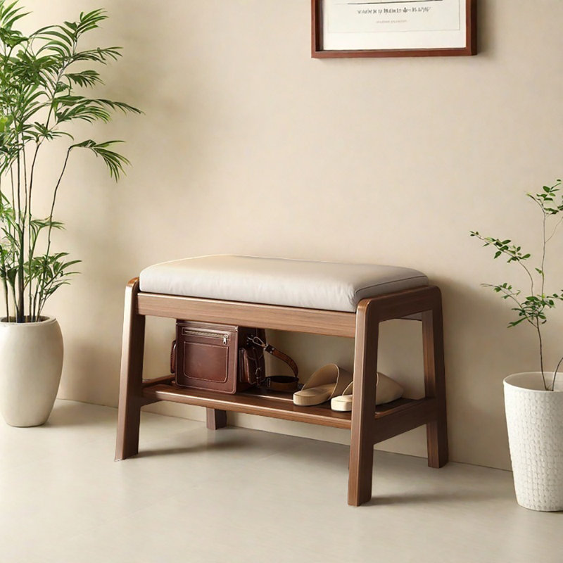 Banc de rangement pour chaussures 21,7 po, Beige / noyer foncé