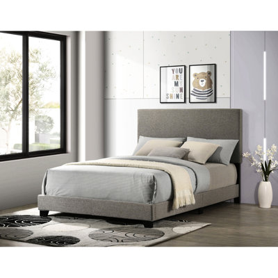 Full Size Taupe Upholstered Bed, Padded Headboard For Style, Rubberwood And Engineered Wood Build, Solid Legs, 58 Inches Long Bed With Upholstery, Headboard, Frame, Legs Bedroom, 45.19 High