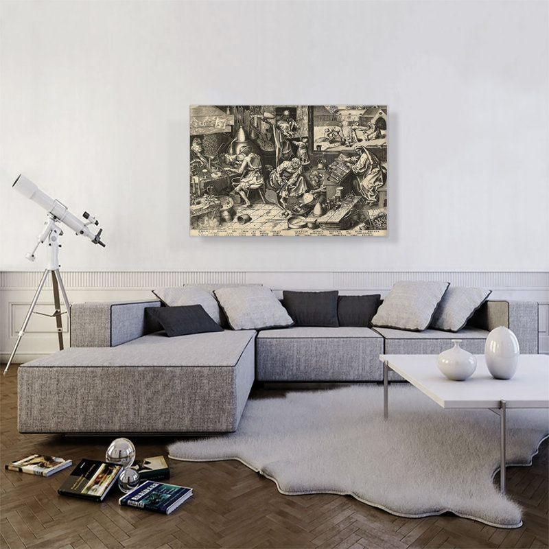 Reproduction d'art sur toile tendue, "The Alchemist" par Peter Bruegel l'Ancien, H 26 po x l 40 po x P 0,75 po