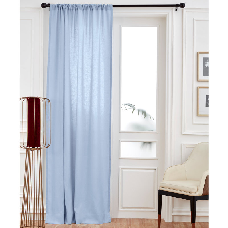Linen Curtain with Rod Pocket, 52" W x 120" L, Sky Blue