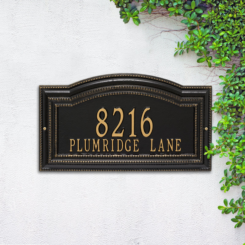 Signature Series 2-Line Wall Address Plaque, Black, Gold, Yes