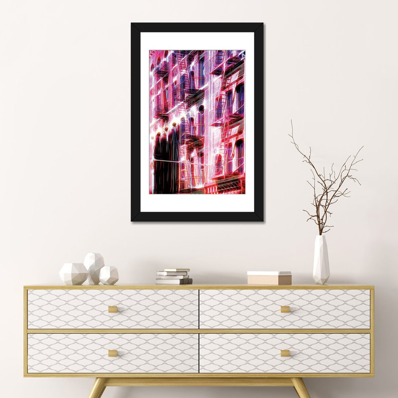 «Red Facade» sur toile, Papier d'art encadré noir, Blanc, H 24 po x l 16 po x P 1 po
