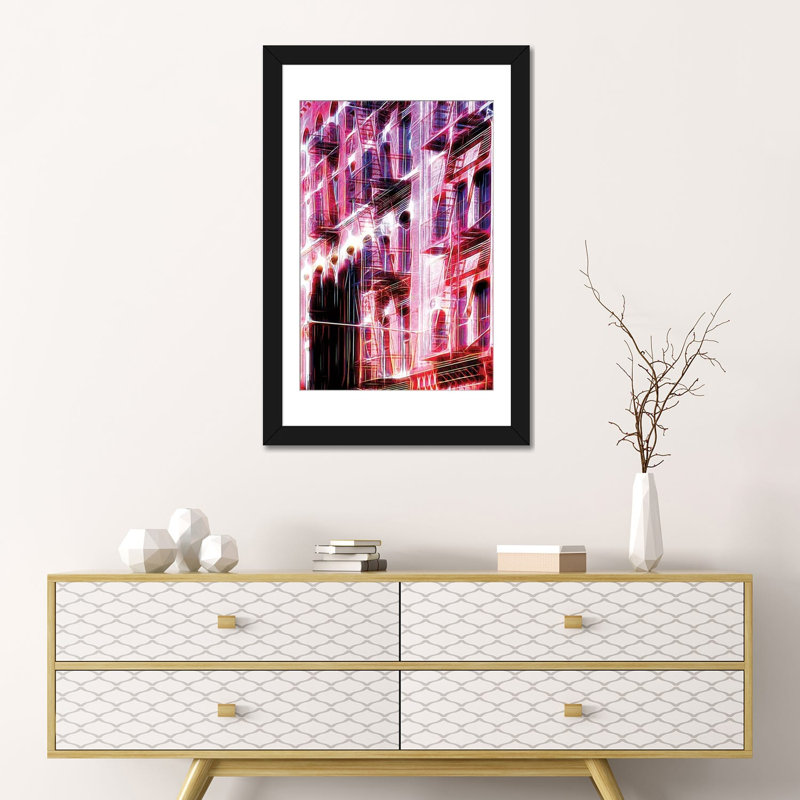 «Red Facade» sur toile, Papier d'art encadré noir, Blanc, H 24 po x l 16 po x P 1 po