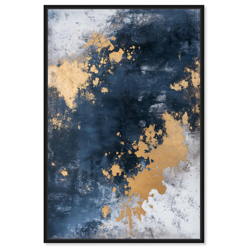 «Golden Forest Glow», toile abstraite bleue par Art Remedy, H 46 po x l 31 po, Cadre noir