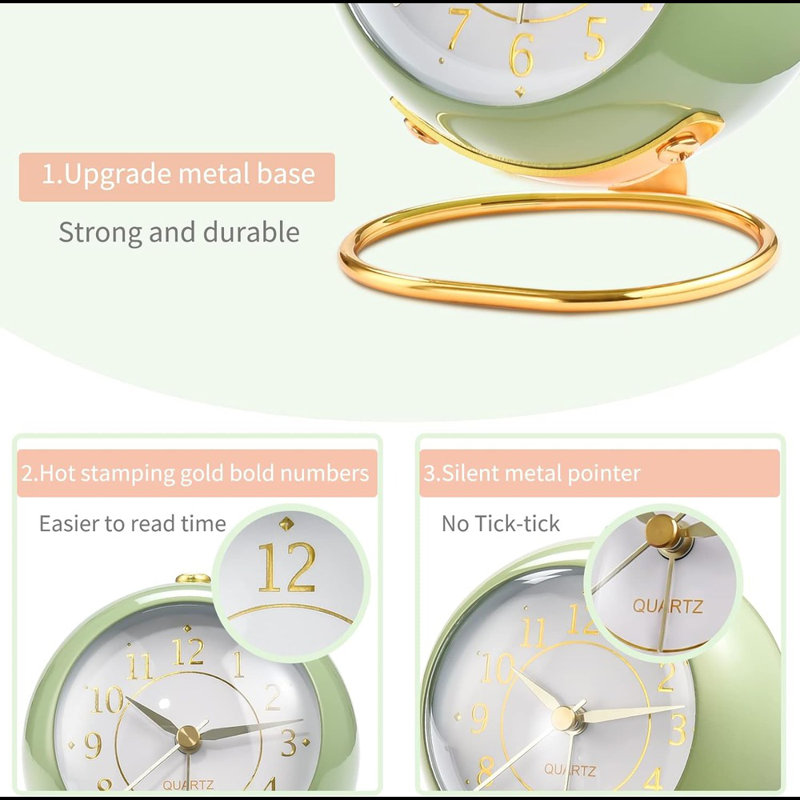 Horloge de table analogique avec mouvement à quartz et cristal, Vert