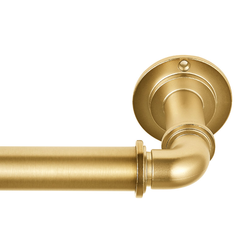 Brushed Gold Industrial Adjustable Steel Curtain Rod 36"-72"