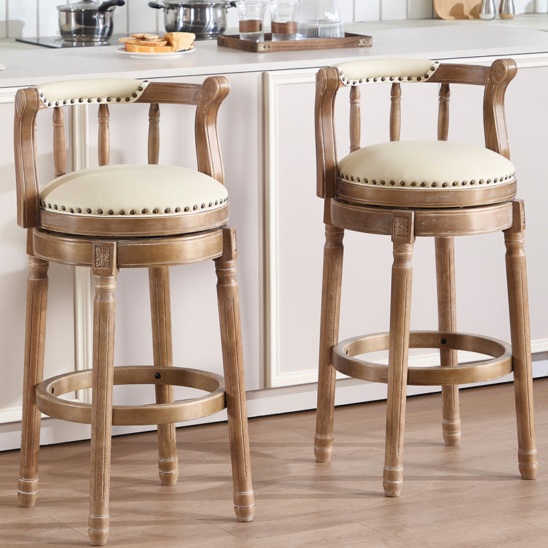 Tabouret pivotant à 360°, siège en cuir de vache, idéal pour bar, salle à manger ou pub. Structure en bois massif, fini marron. Montage facile. Convient également aux espaces de détente et de restauration.