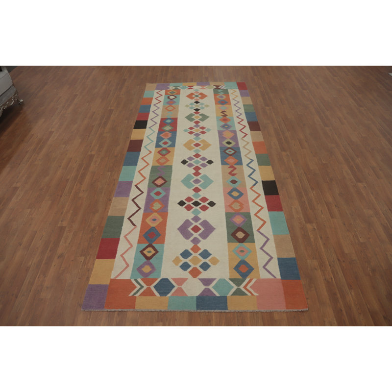 Geometric Wool Oriental Kilim  Area Rug 5x11