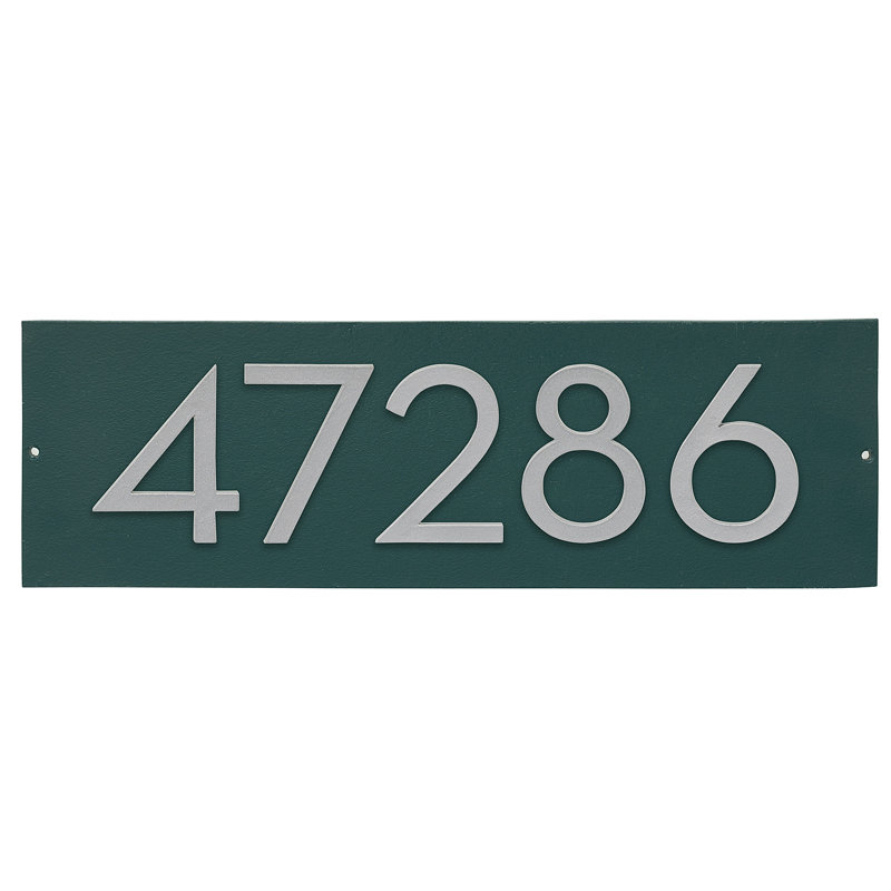 Plaque d'adresse horizontale flottante 4 po (5 chiffres), Vert forêt, Argent, Oui