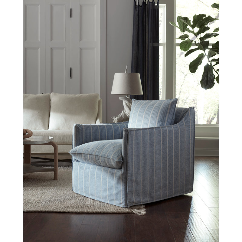 Cape May Slipcovered Swivel Chair, 3377 Linen, Stationary