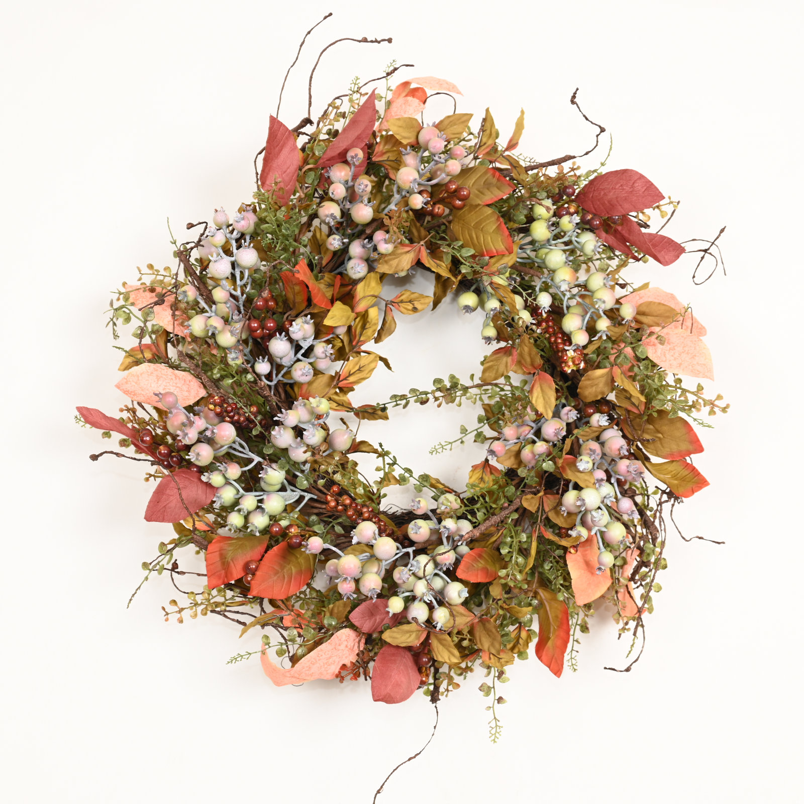 24" Handcrafted Berry Thanksgiving Wreath, Orange;Pink