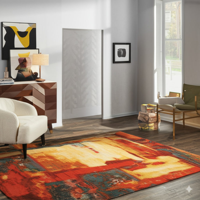 Stylish and Durable Hand-knotted Sophisticated Abstract Wool Indoor Red Rectangle Area Rugs, Rectangle 4'4" x 6'3"