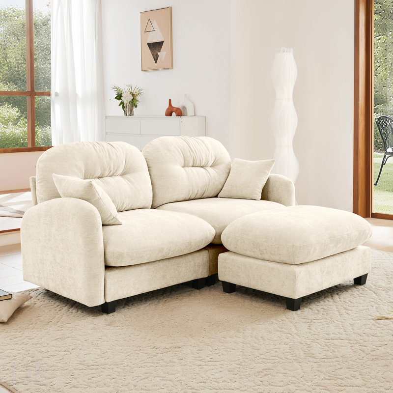 Canapé modulaire en L avec repose-pieds Cloud, tissu en chenille doux, dossier capitonné, mousse haute densité, convient aux chambres et aux salons