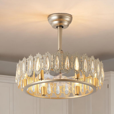 20In Gold Fandelier Ceiling Fan With Light And Remote,Crystal Mid-Century Modern Ceiling Fan With 6-Speed Reversible Airflow For Living Room,Bedroom,Dining Room