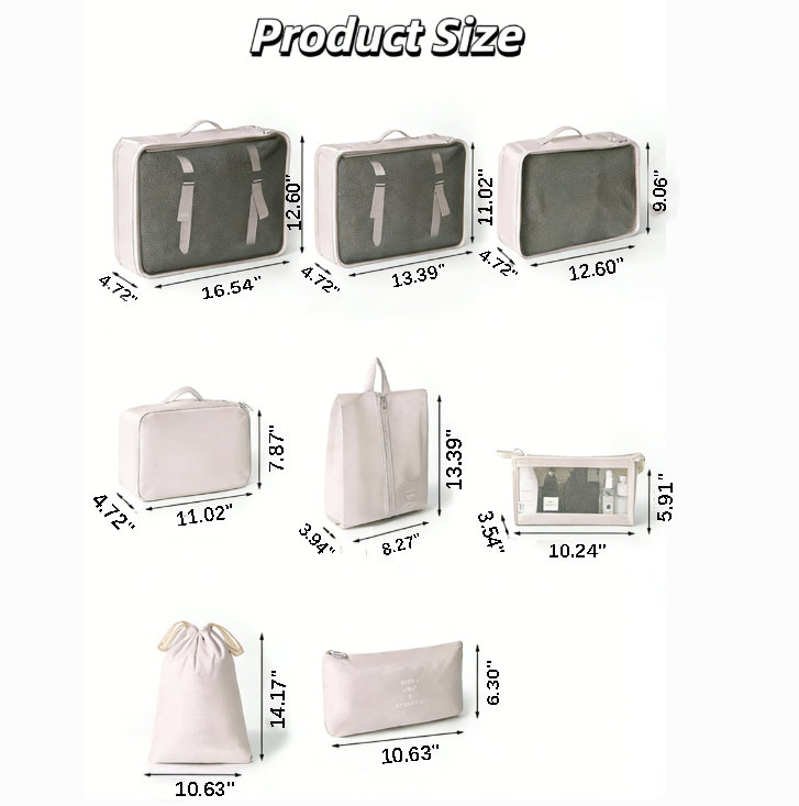 8 Set Packing Cubes for Travel Suitcase Organizer Bags Luggage Packing Cubes Set Travel Essentials Accessories（Beige）