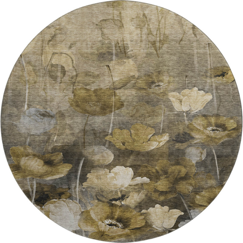 Tapis taupe Cerrito lavable à la machine de qualité supérieure, Rond 8 pi