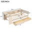 Lit simple en bois crème avec tablettes de rangement, tiroirs, station de charge et tête de lit tapissier-1354112941
