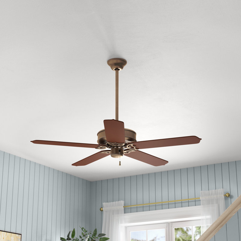 Ventilateur de plafond d'extérieur standard à 5 pales de 42 po avec chaînette Sundance, Bronze huilé et pales en chêne foncé