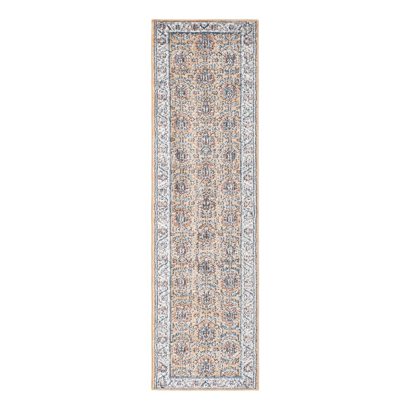 Weingartner Performance Mustard Yellow/Ivory/Blue Rug, Runner 2' x 8'