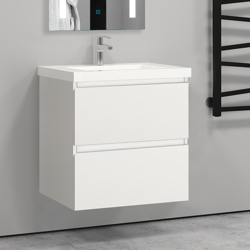 Glossy Vanity Unit,Wall Mounted,Detachable,Soft Close,Two-Drawer+Basin, Ivory
