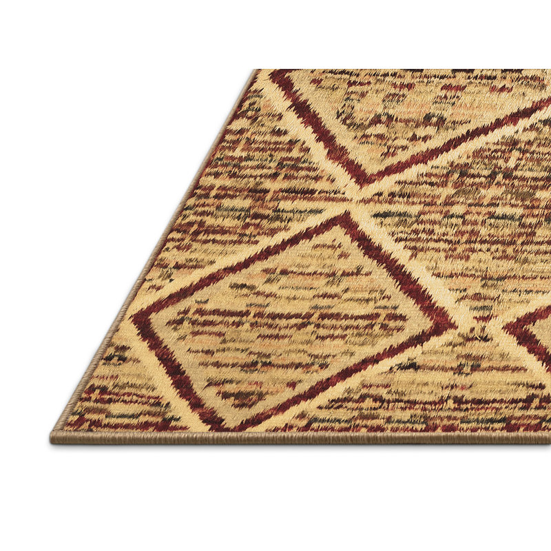 Tapis beige / rouge en laine et polyester à motif abstrait tissé à la machine 6 pi x 9 pi