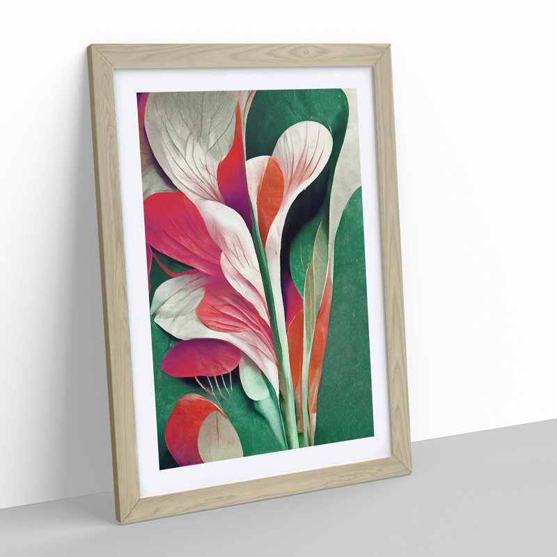 Pretty Abstract Flowers No.4 - Wall Art, 48cm H x 36cm W, Oak Framed, White
