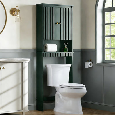 Armoire de rangement au-dessus de la toilette avec porte cannelée et tablette réglable, organisateur de salle de bain peu encombrant pour rangement vertical