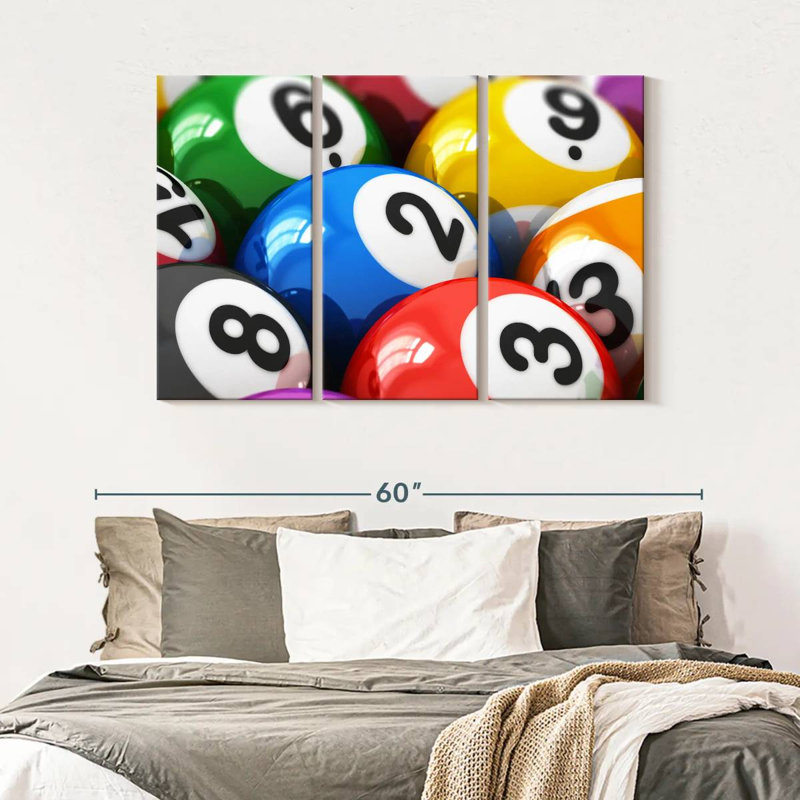 «Colorful Billiard», 3 pièces sur toile, H 32 po x l 50 po x P 1,25 po