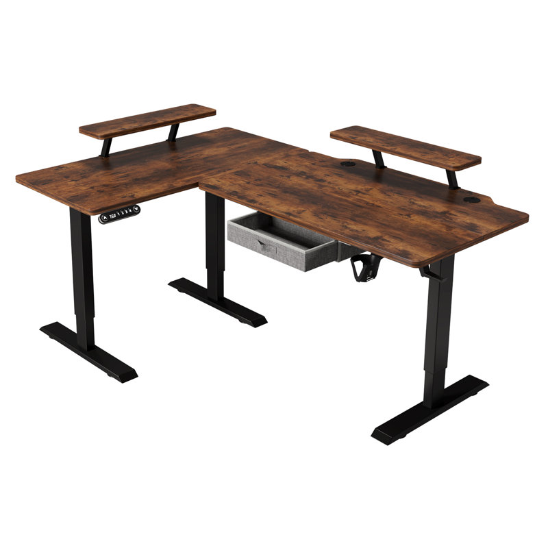 Adjustable Height Modular L-Shaped Steel Standing Desk, Brown