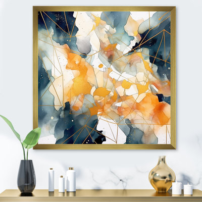 Blue Yellow Asymmetric Marble Shapes I - Geometric Wall Art Living Room
