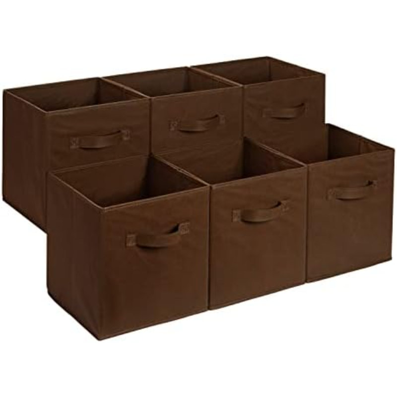 Cube Organizer Storage Bins Handles, Collapsible Fabric, Pack Of 6, 13"X13"X13", Brown, Brown