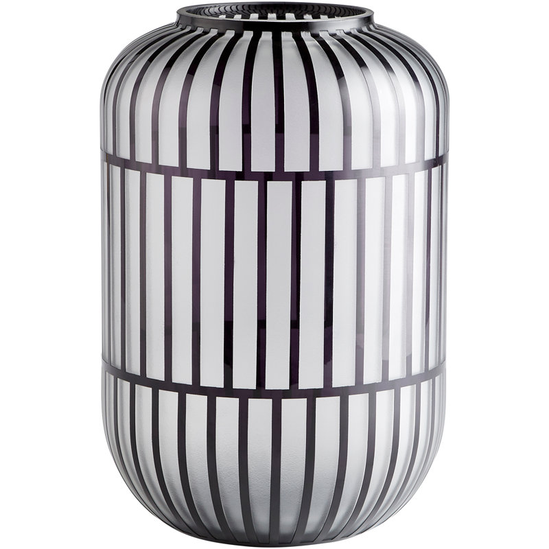 Vase de table en verre noir / blanc, H 13,5 po x l 9 po x P 9 po