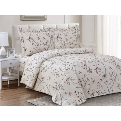 Cotton Percale French Botanical Olive Branch Pattern Duvet Cover