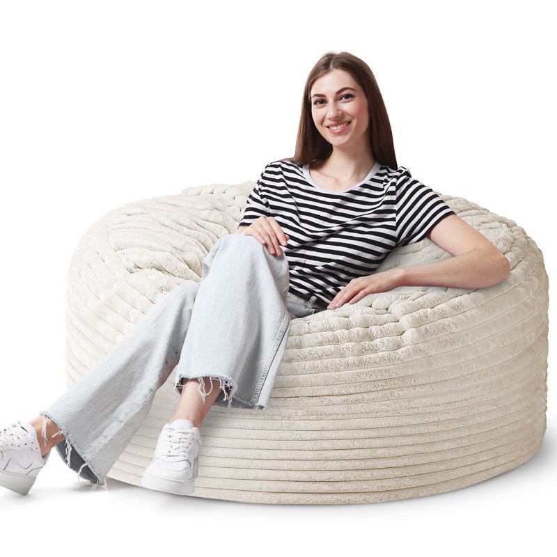 Soft Gauna Bean Bag – Small-Scale Comfort With Rustic Charm, 25.6" H x 43.3" W x 43.3" D , Beige Corduroy