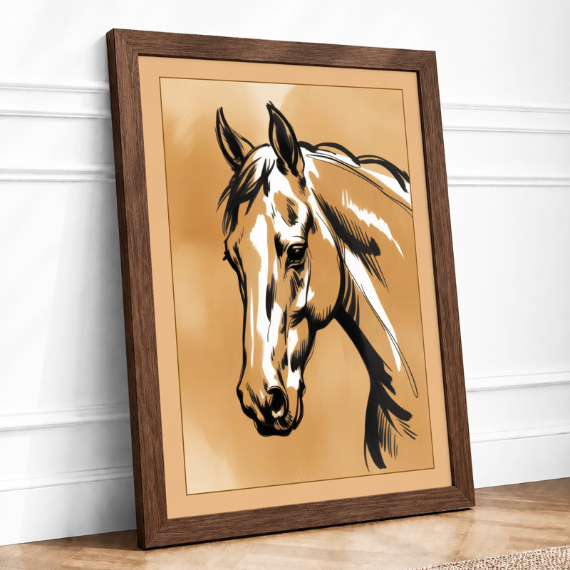 Horse In Profile Modern - Print, A2 - 59.4 x 42.0 cm, Walnut