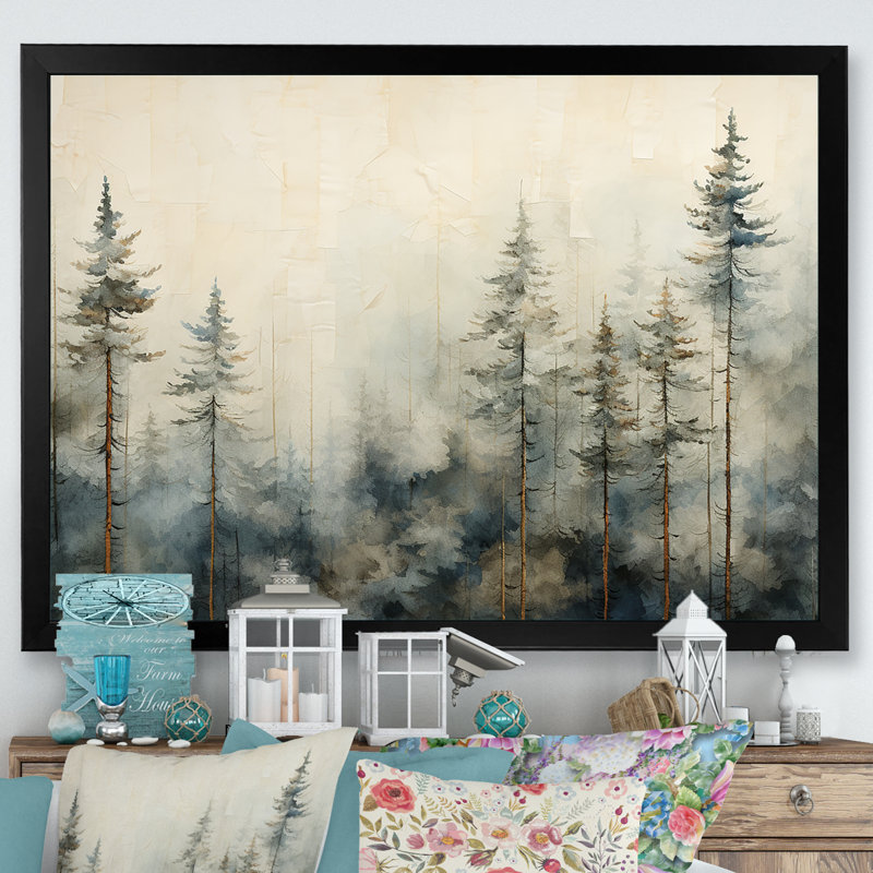 Minimalisme forêt de pins d'hiver - décoration murale forêt, Cadre simple noir, H 24 po x l 32 po x P 1 po